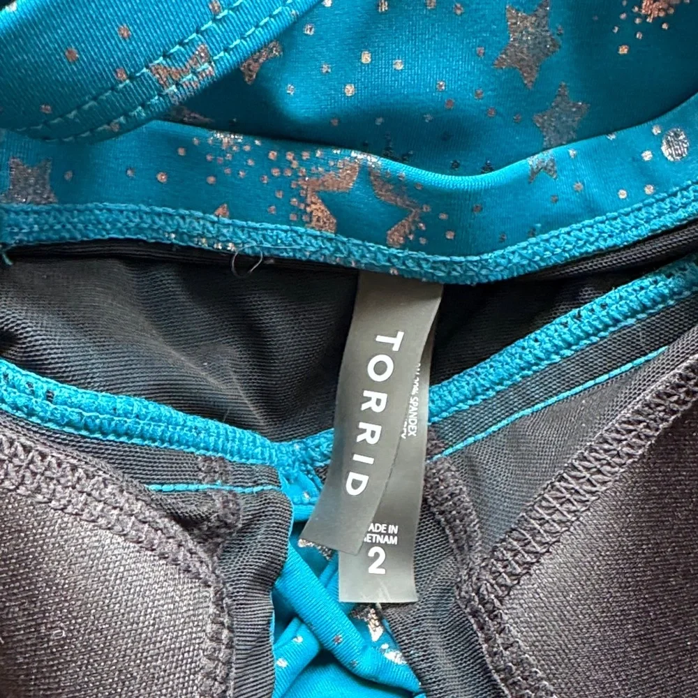 Teal Starprint One-Piece Swimsuit with Lace-Up Front